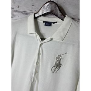 RARE Ralph Lauren Silver Big Pony Ski Club Long Sleeve Polo XL
